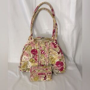 Vera Bradley “Make Me Blush” Purse Handbag Bowler Style & Matching Wallet